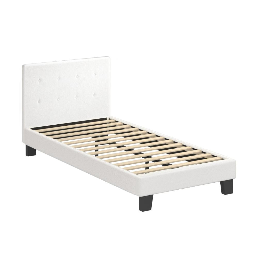 Oikiture Bed Frame King Single White Boucle-Bed Frames-PEROZ Accessories