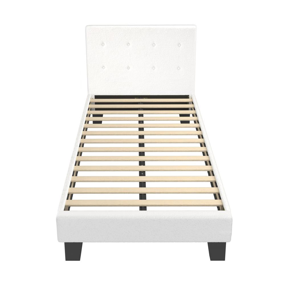 Oikiture Bed Frame King Single White Boucle-Bed Frames-PEROZ Accessories