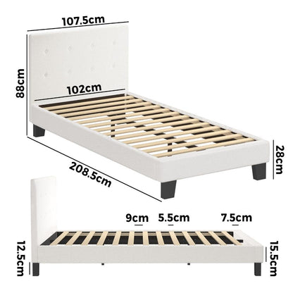 Oikiture Bed Frame King Single White Boucle-Bed Frames-PEROZ Accessories