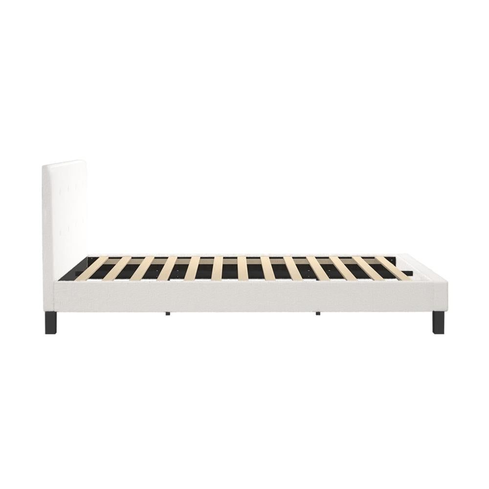 Oikiture Bed Frame King Single White Boucle-Bed Frames-PEROZ Accessories