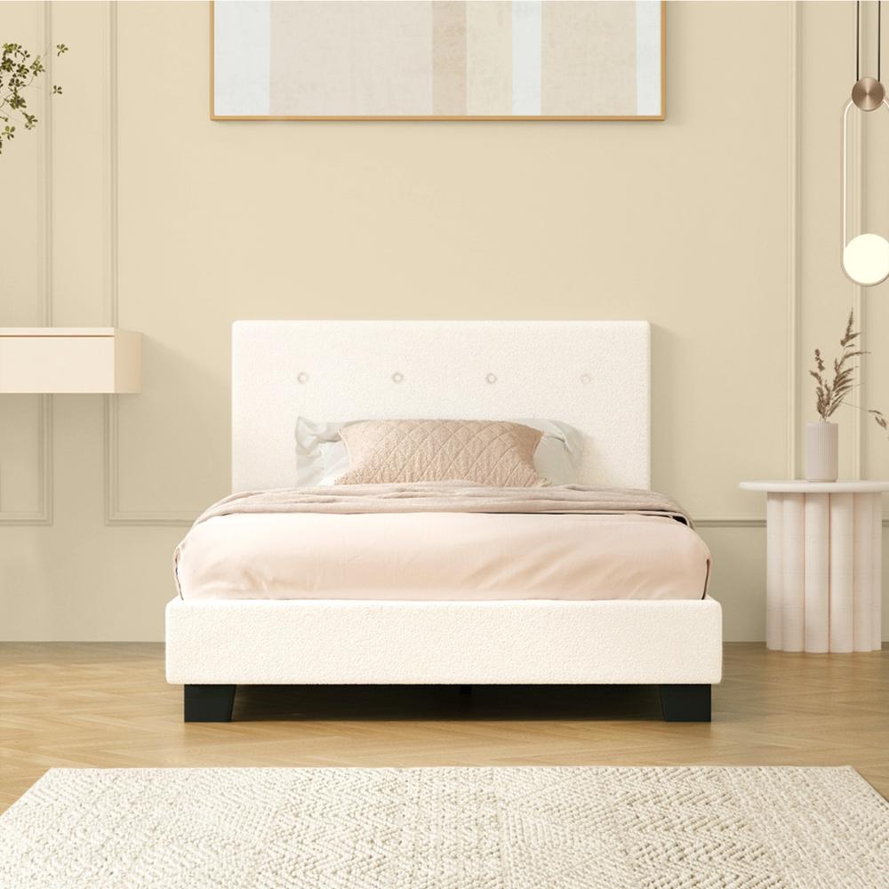 Oikiture Bed Frame King Single White Boucle-Bed Frames-PEROZ Accessories