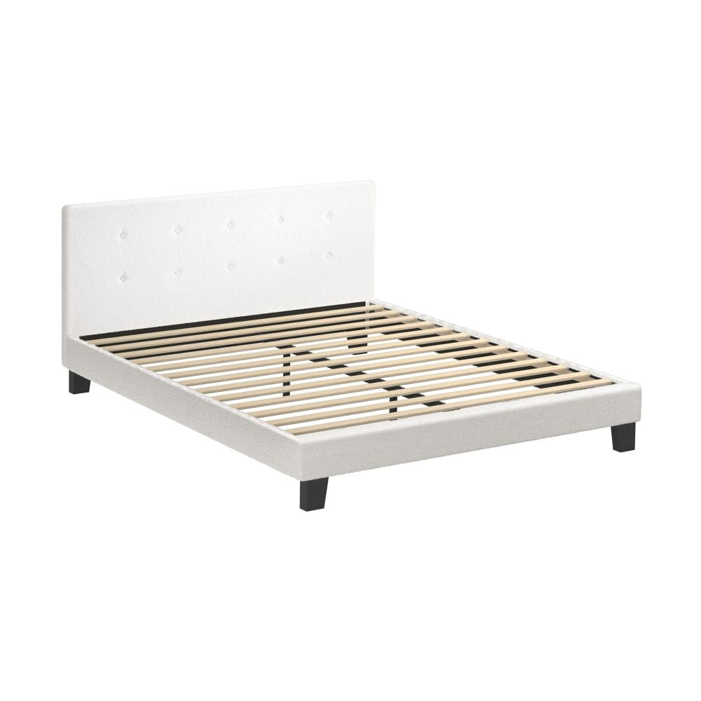 Oikiture Bed Frame Queen Size White Boucle-Bed Frames-PEROZ Accessories