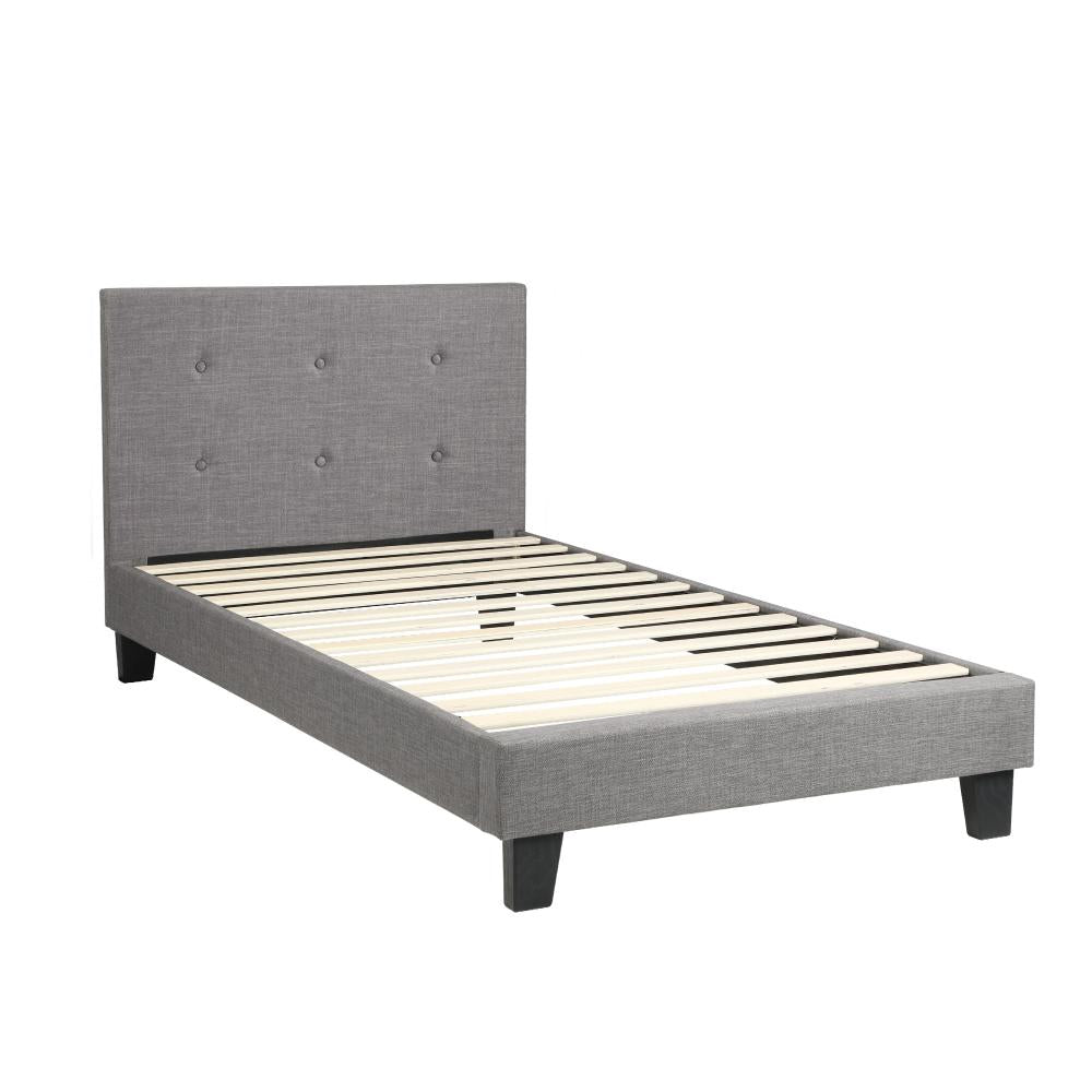 Oikiture Bed Frame Single Size Wooden Fabric Grey-Bed Frames-PEROZ Accessories