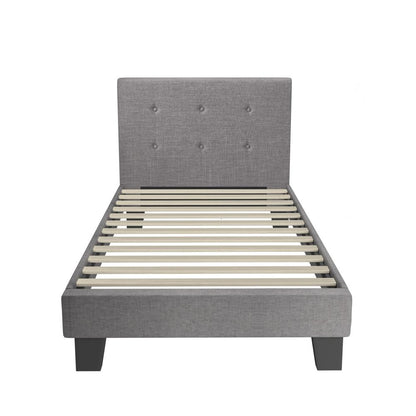 Oikiture Bed Frame Single Size Wooden Fabric Grey-Bed Frames-PEROZ Accessories