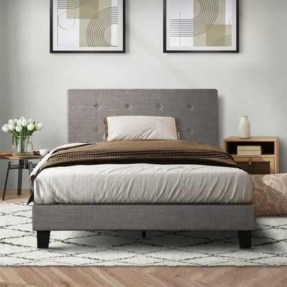 Oikiture Bed Frame Single Size Wooden Fabric Grey-Bed Frames-PEROZ Accessories