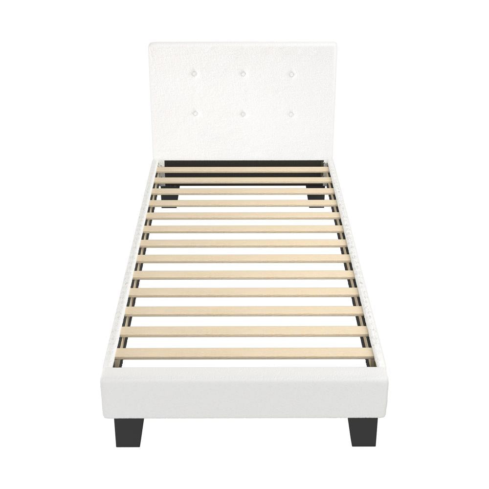 Oikiture Bed Frame Single Size White Boucle-Bed Frames-PEROZ Accessories