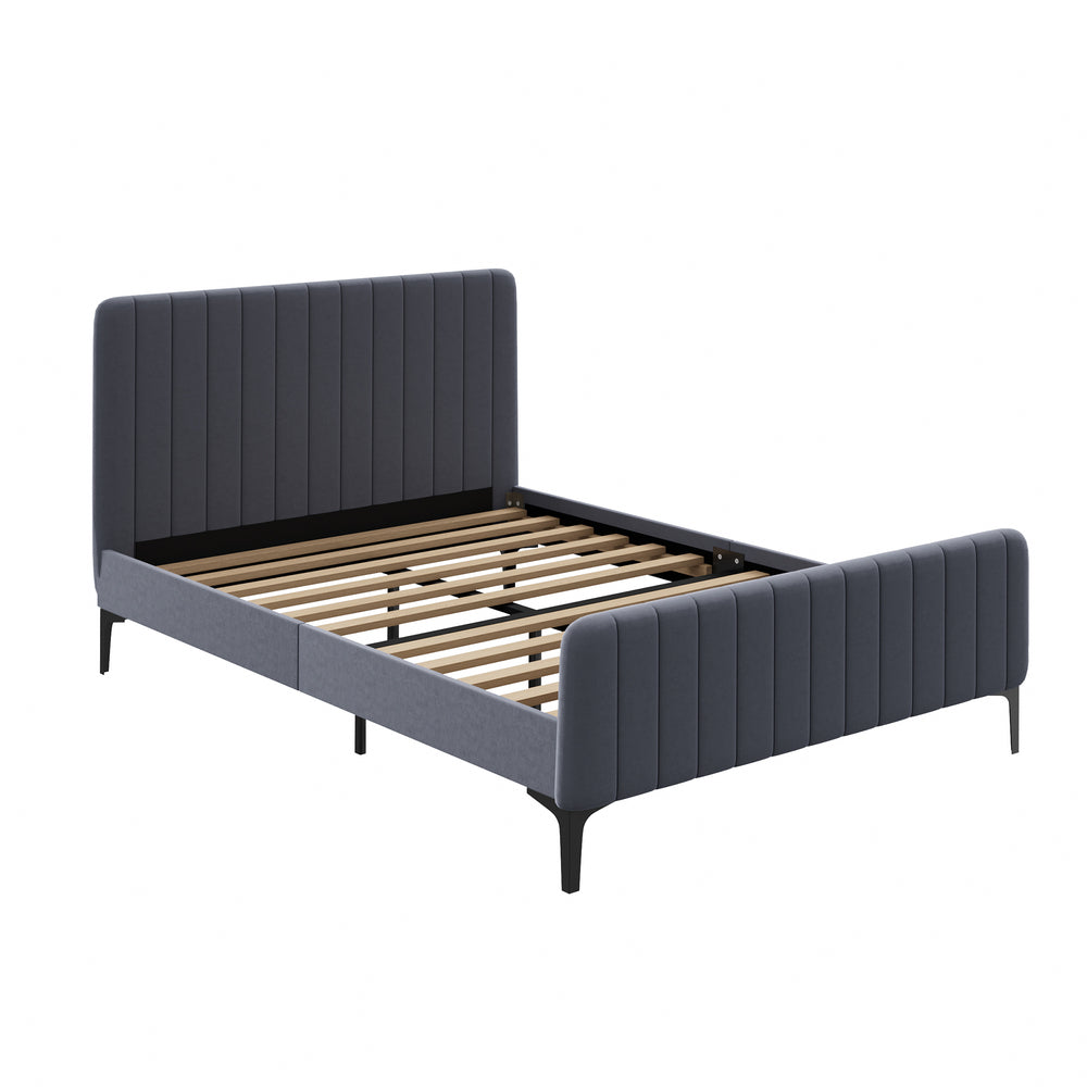 Oikiture Bed Frame Double Size Beds Platform Velvet Fabric Grey-Bed Frames-PEROZ Accessories