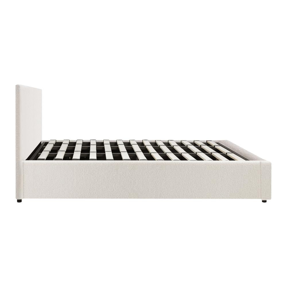 Oikiture King Bed Frame Gas Lift Storage Base White Boucle-Bed Frames-PEROZ Accessories