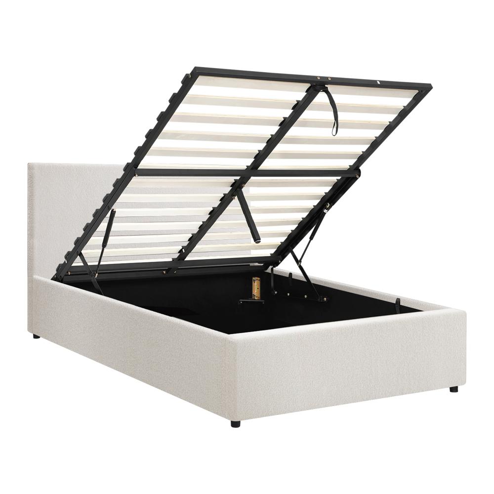 Oikiture Bed Frame King Single Gas Lift Storage Base White Boucle-Bed Frames-PEROZ Accessories