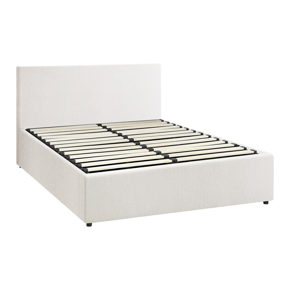 Oikiture Queen Bed Frame Gas Lift Storage Base White Boucle-Bed Frames-PEROZ Accessories