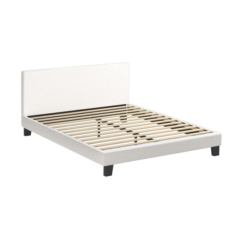 Oikiture Queen Bed Frame with Wooden Slats and Boucle Fabric Bed Base Mattress Platfrom White-Bed Frames-PEROZ Accessories