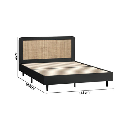 Oikiture Bed Frame Double Size Real Rattan Headboard Black-Bed Frames-PEROZ Accessories