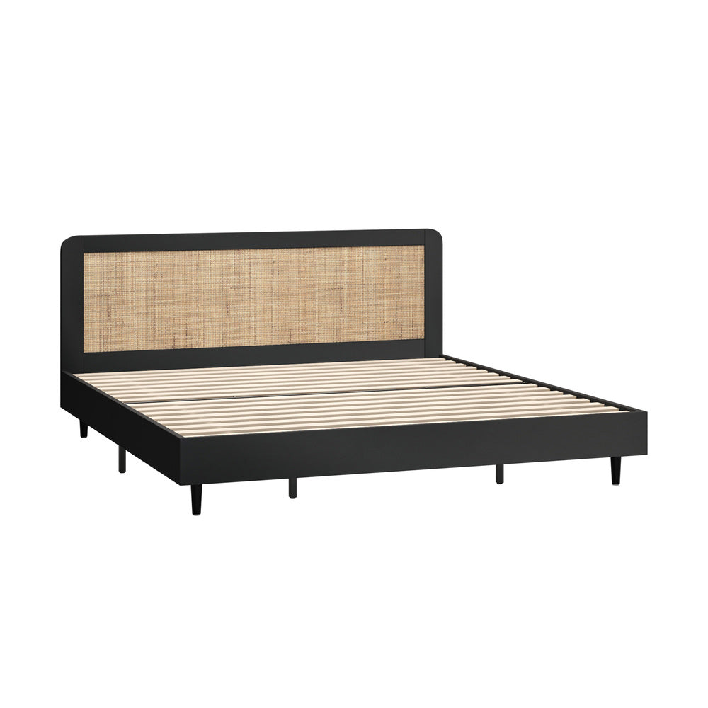 Oikiture Bed Frame King Size Real Rattan Headboard Black-Bed Frames-PEROZ Accessories