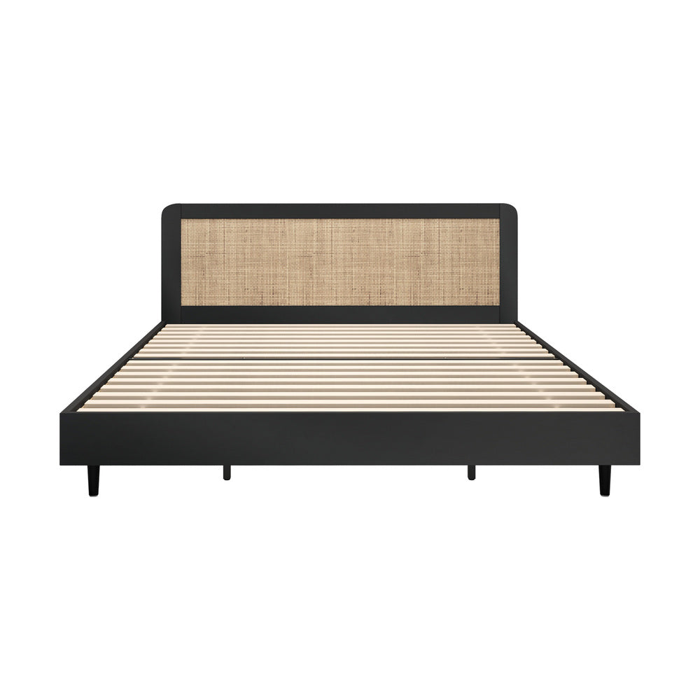 Oikiture Bed Frame King Size Real Rattan Headboard Black-Bed Frames-PEROZ Accessories