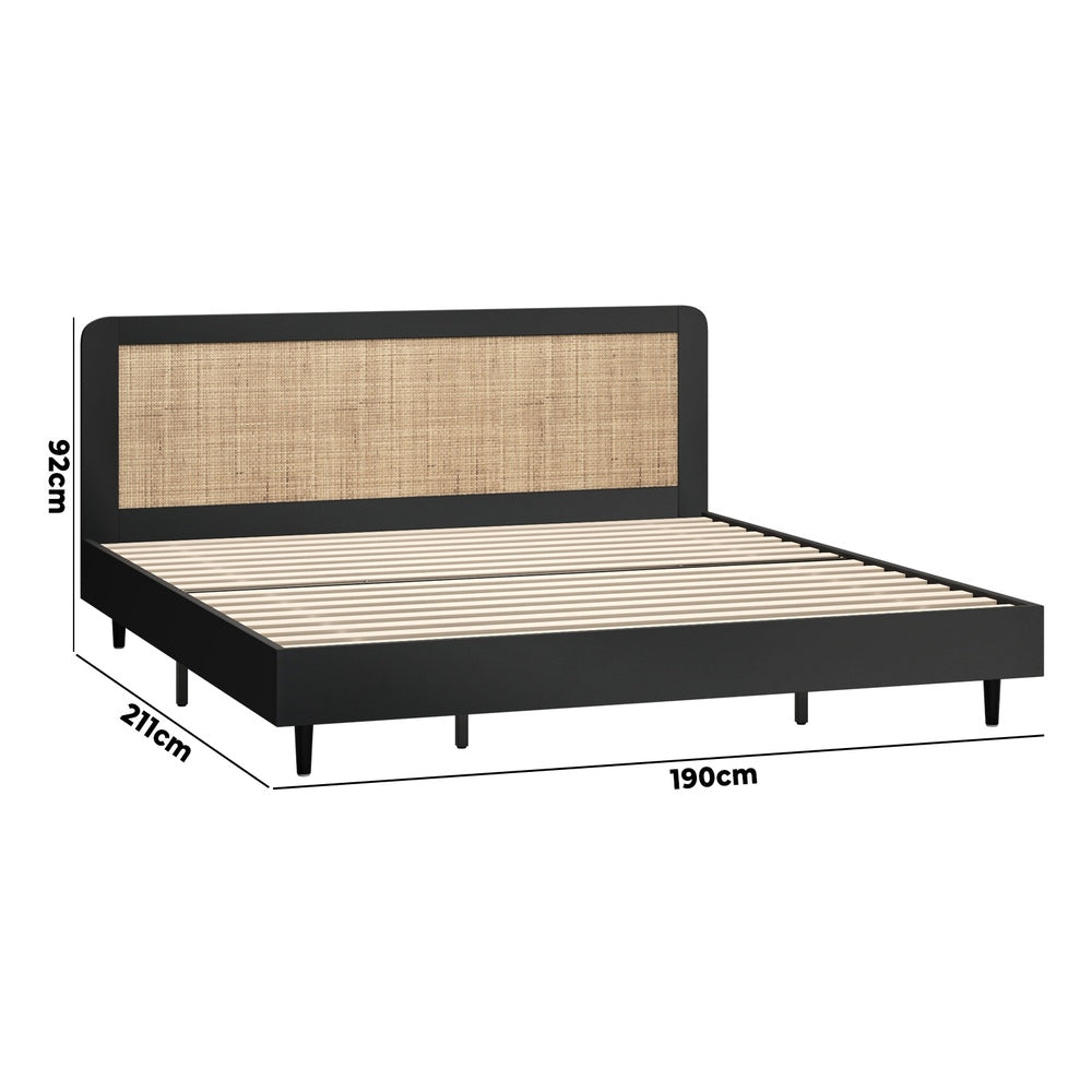 Oikiture Bed Frame King Size Real Rattan Headboard Black-Bed Frames-PEROZ Accessories