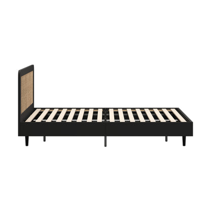 Oikiture Bed Frame King Size Real Rattan Headboard Black-Bed Frames-PEROZ Accessories