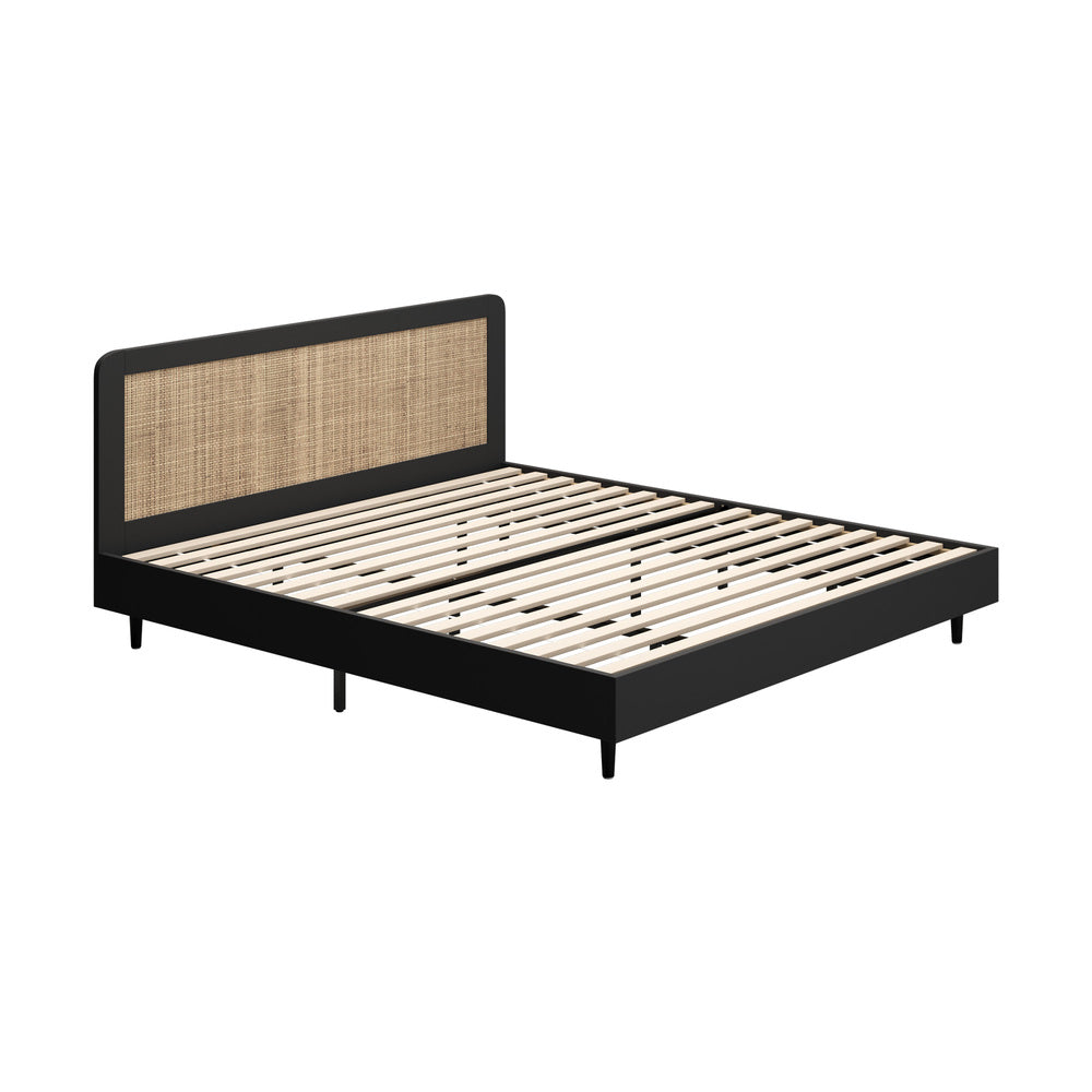 Oikiture Bed Frame King Size Real Rattan Headboard Black-Bed Frames-PEROZ Accessories