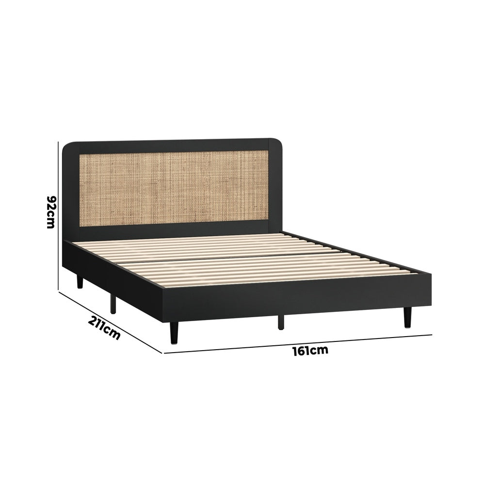 Oikiture Bed Frame Queen Size Real Rattan Headboard Black-Bed Frames-PEROZ Accessories