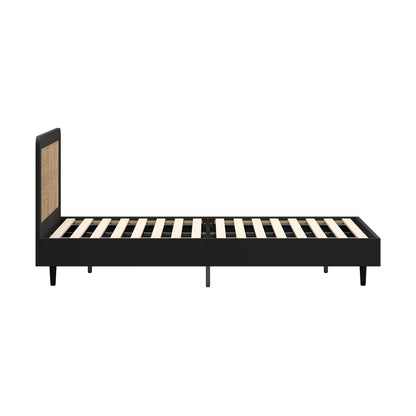 Oikiture Bed Frame Queen Size Real Rattan Headboard Black-Bed Frames-PEROZ Accessories