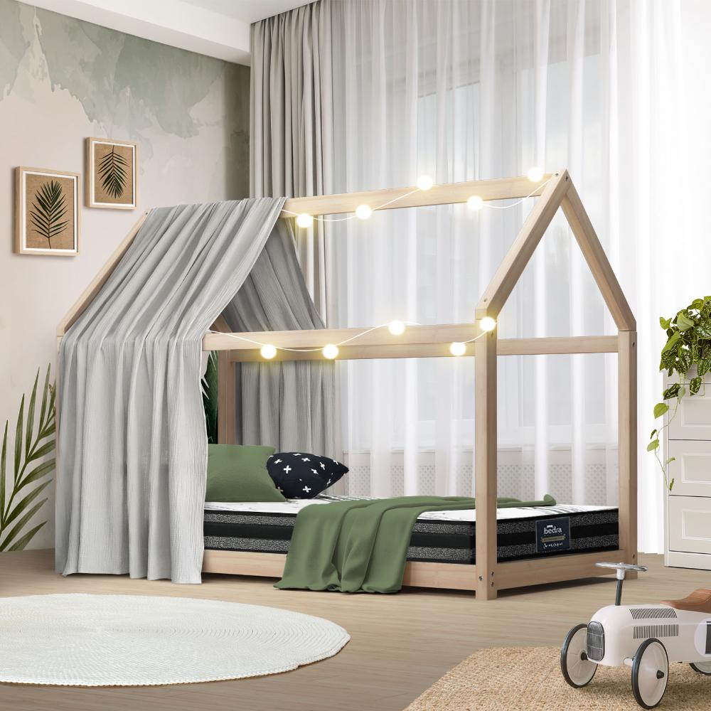 Oikiture Kids Bed Frame With Single Mattress Set House Style Wooden-Wooden Bed Frames-PEROZ Accessories