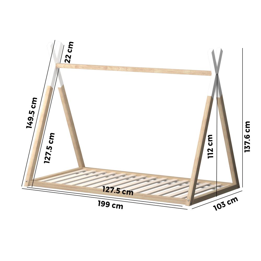 Oikiture Kids Bed Frame With Single Mattress Set Teepee House Style-Wooden Bed Frames-PEROZ Accessories