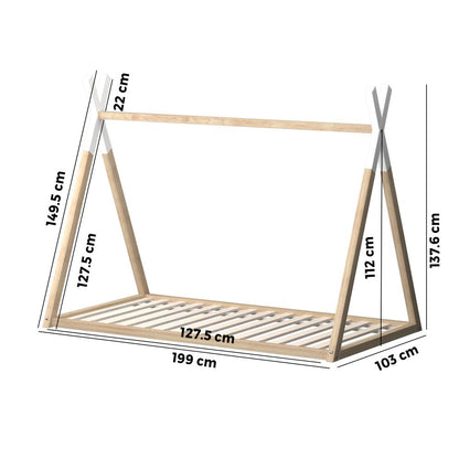 Oikiture Kids Bed Frame With Single Mattress Set Teepee House Style-Wooden Bed Frames-PEROZ Accessories