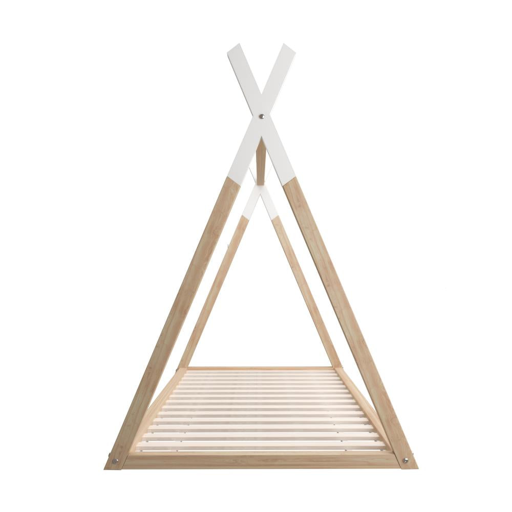 Oikiture Kids Bed Frame With Single Mattress Set Teepee House Style-Wooden Bed Frames-PEROZ Accessories