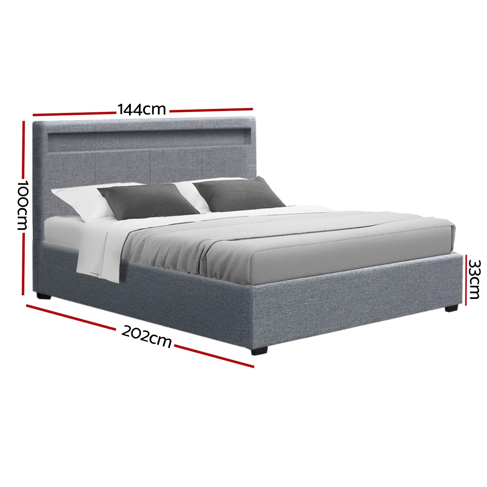 Artiss Bed Frame Double Size Gas Lift RGB LED Bedbase Grey Cole-Bed Frames-PEROZ Accessories