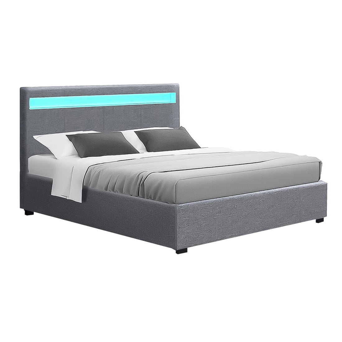 Artiss Cole LED Bed Frame Fabric Gas Lift Storage - Grey Queen-Bed Frames-PEROZ Accessories