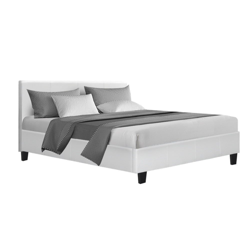 Artiss Neo Bed Frame PU Leather - White Double-Bed Frames-PEROZ Accessories