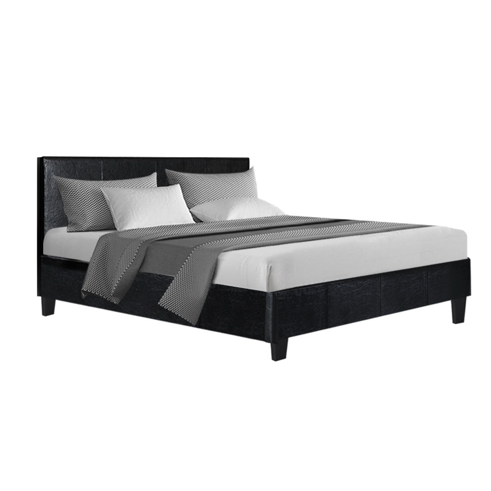 Artiss Bed Frame Double Size Base Mattress Platform Leather Wooden Black NEO-Bed Frames-PEROZ Accessories