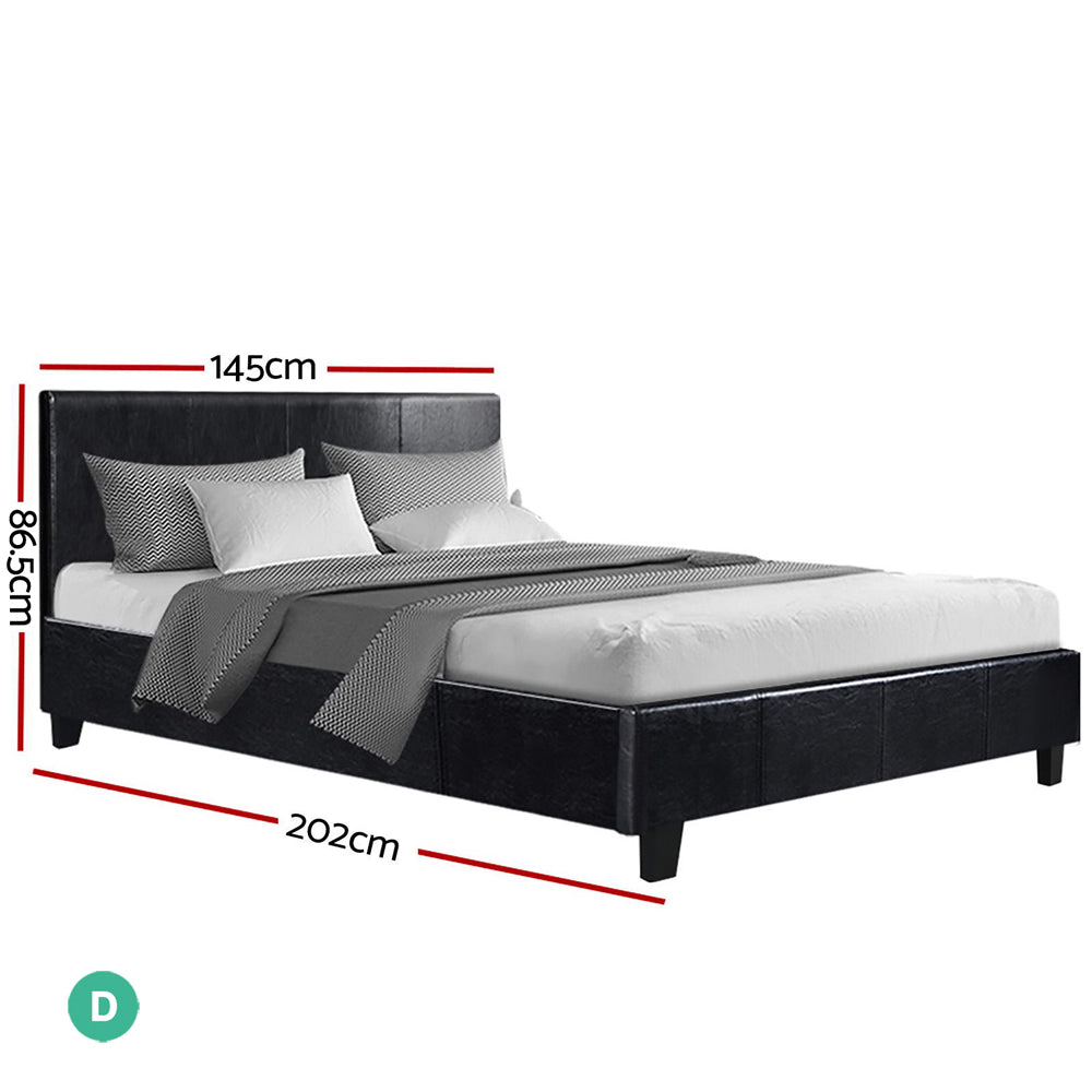 Artiss Bed Frame Double Size Base Mattress Platform Leather Wooden Black NEO-Bed Frames-PEROZ Accessories