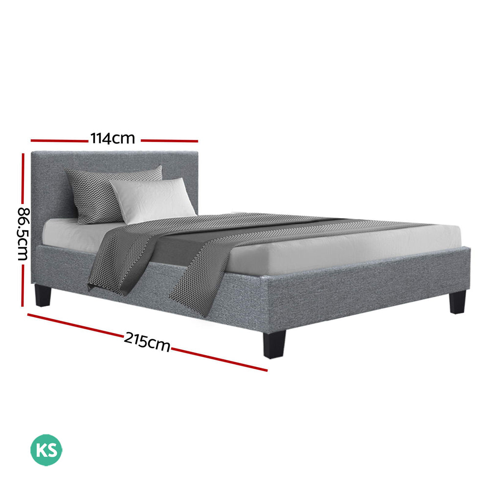 Artiss Neo Bed Frame Fabric - Grey King Single-Bed Frames-PEROZ Accessories