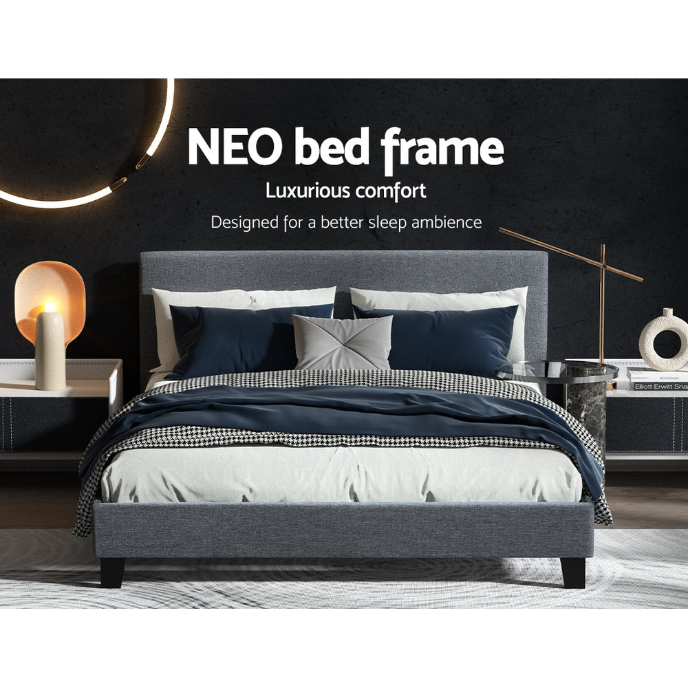 Artiss Neo Bed Frame Fabric - Grey Queen-Bed Frames-PEROZ Accessories