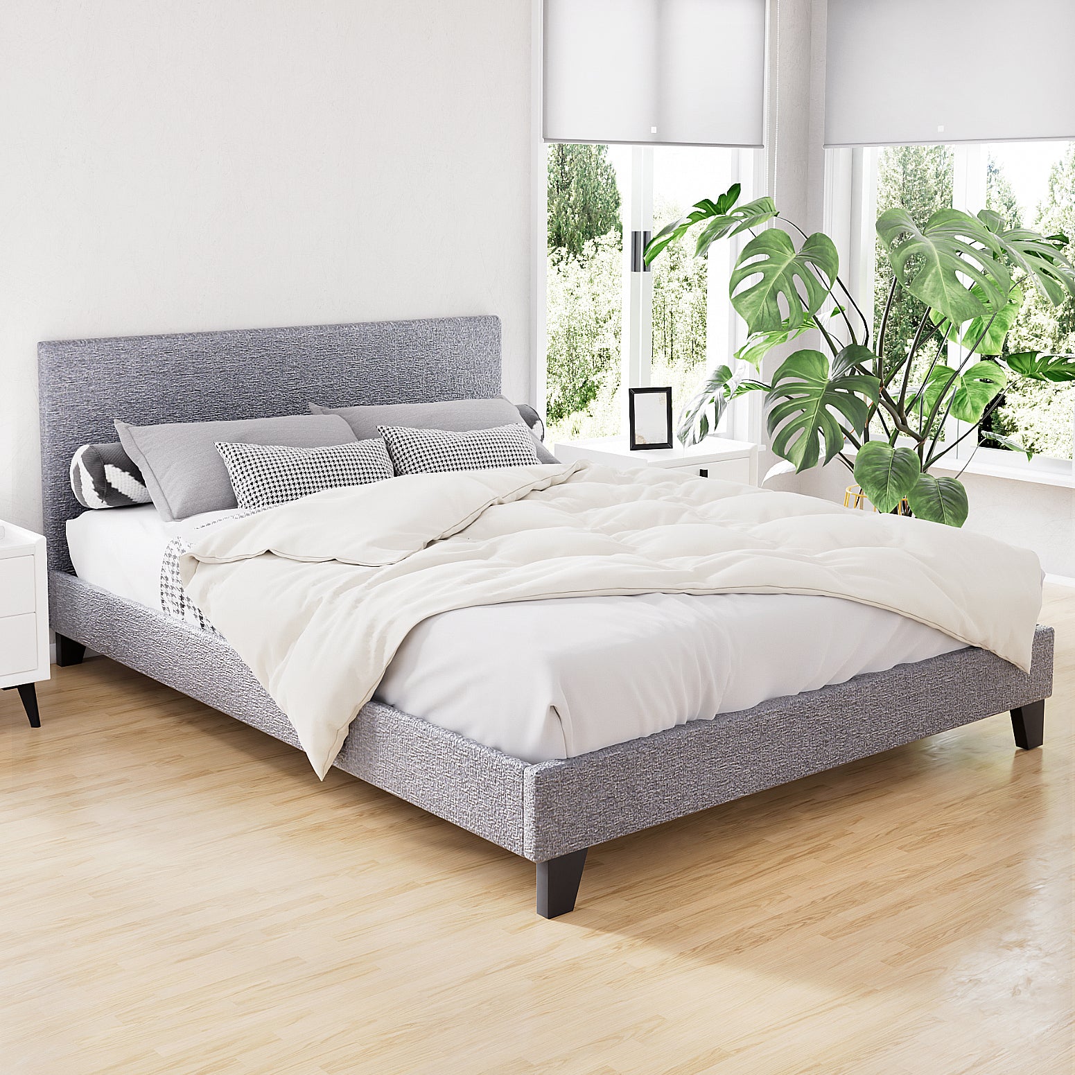 Artiss Neo Bed Frame Fabric - Grey Queen-Bed Frames-PEROZ Accessories