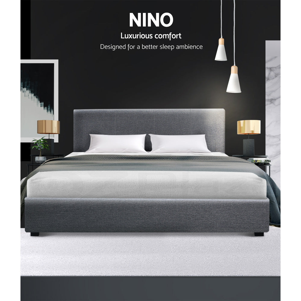 Artiss Nino Bed Frame Fabric - Grey Double-Bed Frames-PEROZ Accessories