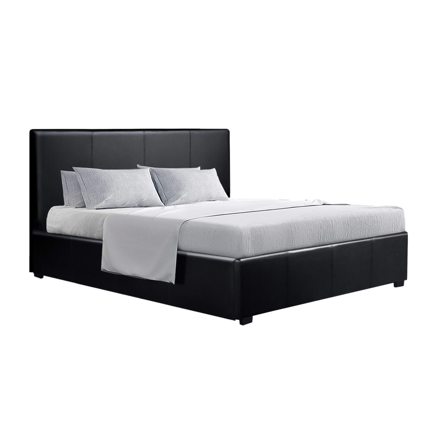 Artiss Nino Bed Frame PU Leather - Black Queen-Bed Frames-PEROZ Accessories