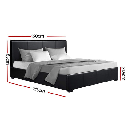 Artiss Nino Bed Frame PU Leather - Black Queen-Bed Frames-PEROZ Accessories