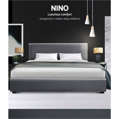 Artiss Bed Frame Queen Size Gas Lift Base -NINO Grey-Bed Frames-PEROZ Accessories