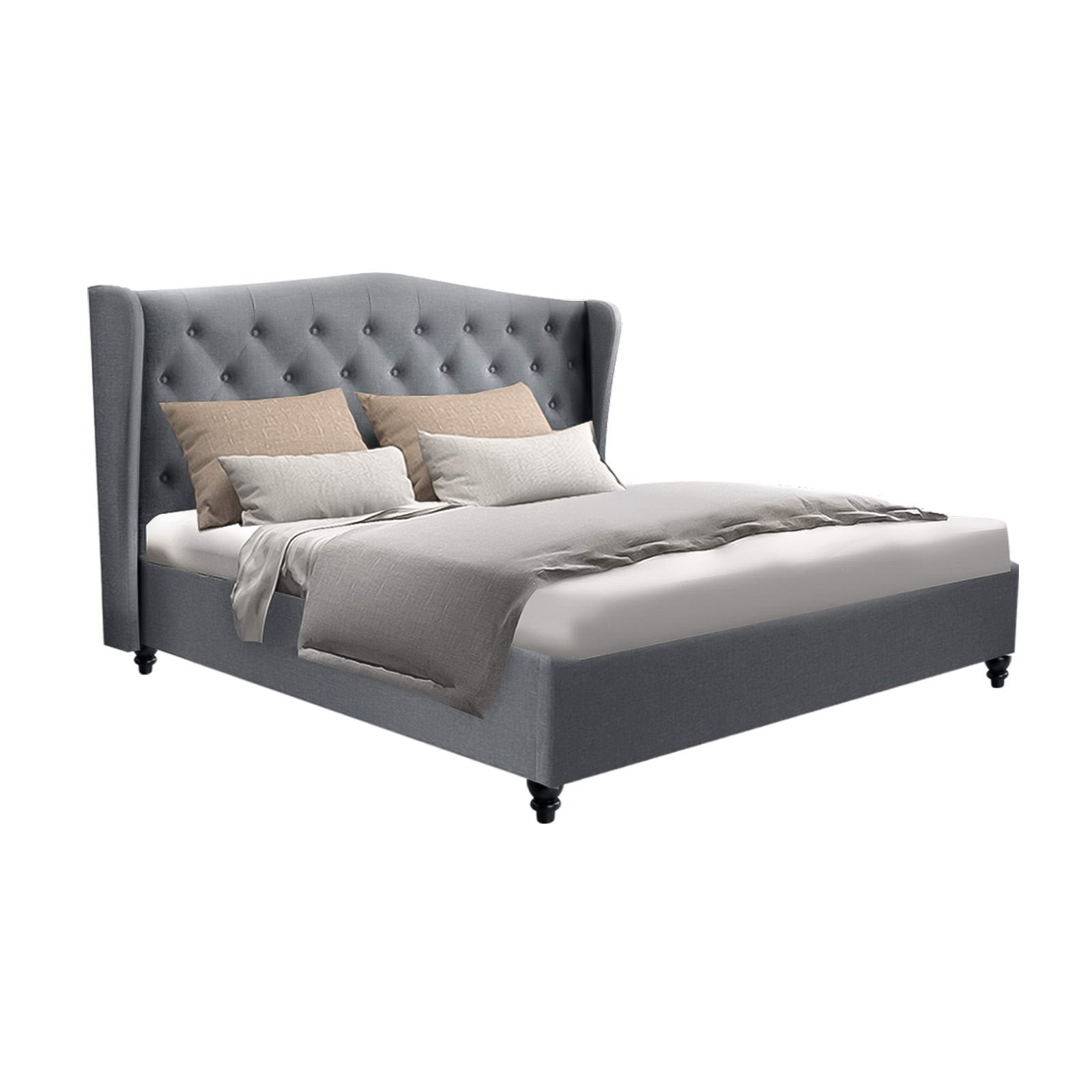 Artiss Pier Bed Frame Fabric - Grey Double-Bed Frames-PEROZ Accessories