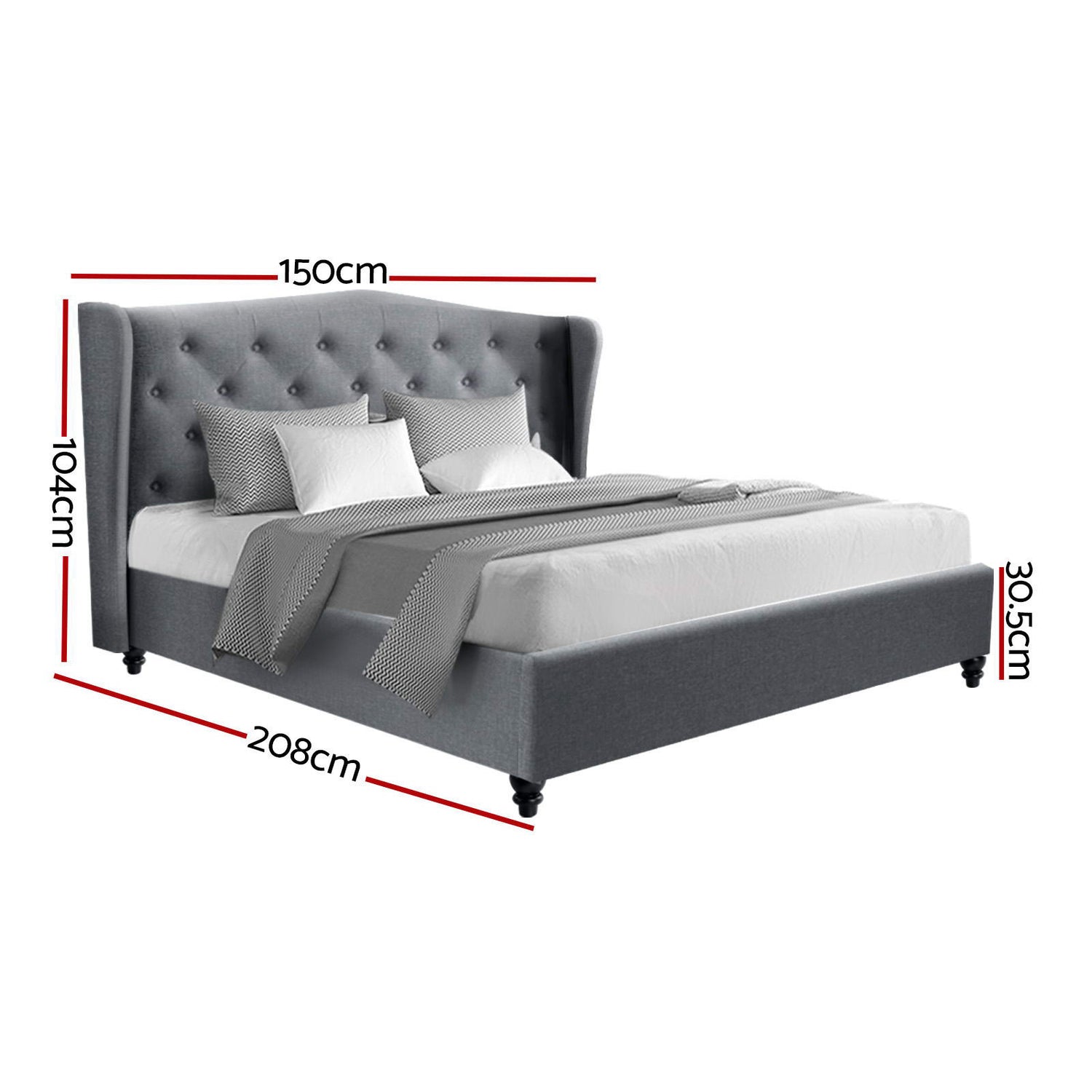 Artiss Pier Bed Frame Fabric - Grey Double-Bed Frames-PEROZ Accessories