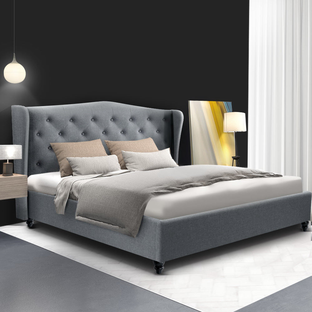 Artiss Pier Bed Frame Fabric - Grey Double-Bed Frames-PEROZ Accessories