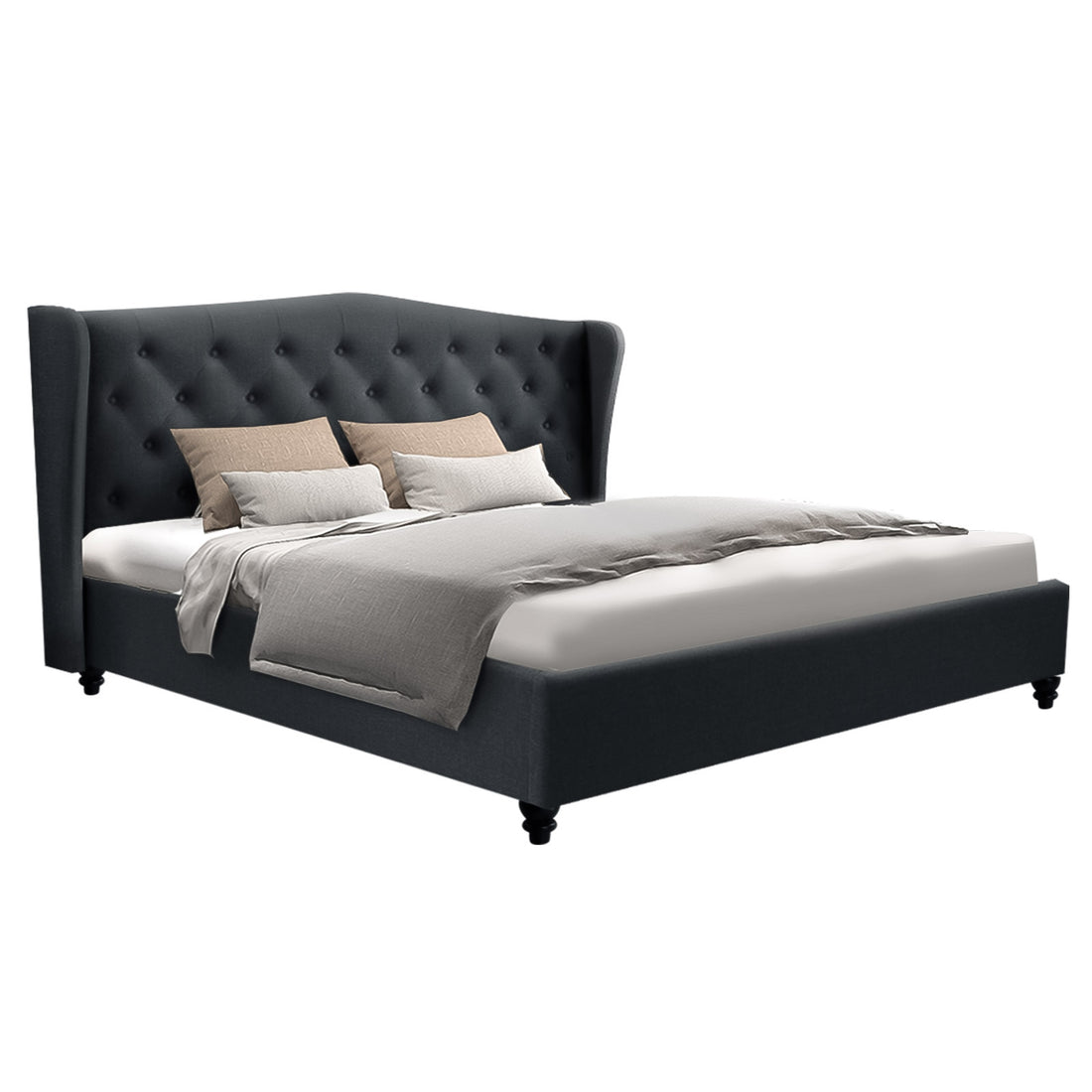 Artiss Pier Bed Frame Fabric - Charcoal King-Bed Frames-PEROZ Accessories