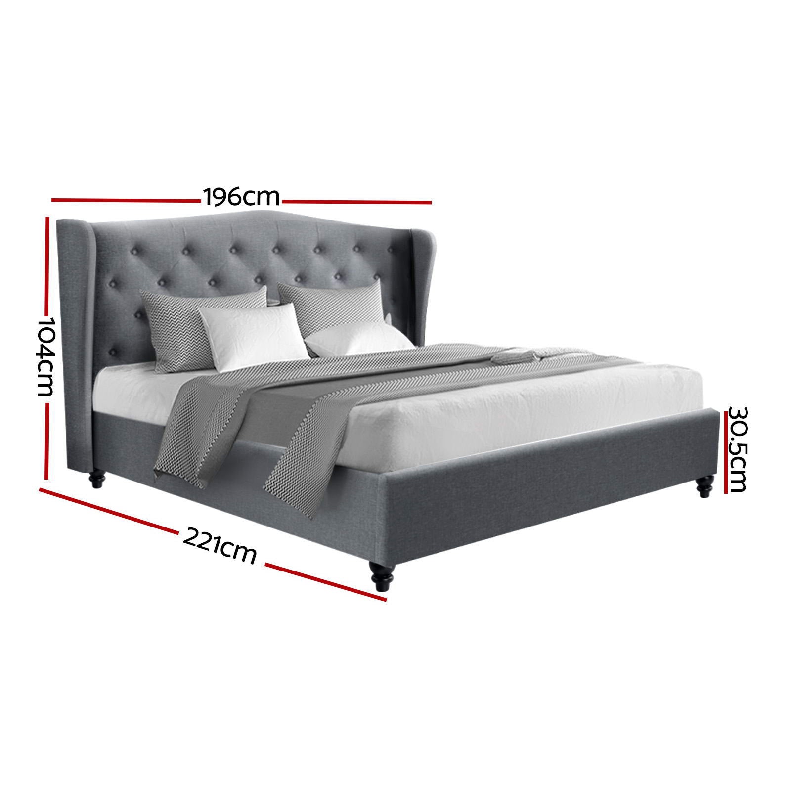 Artiss Pier Bed Frame Fabric - Grey King-Bed Frames-PEROZ Accessories