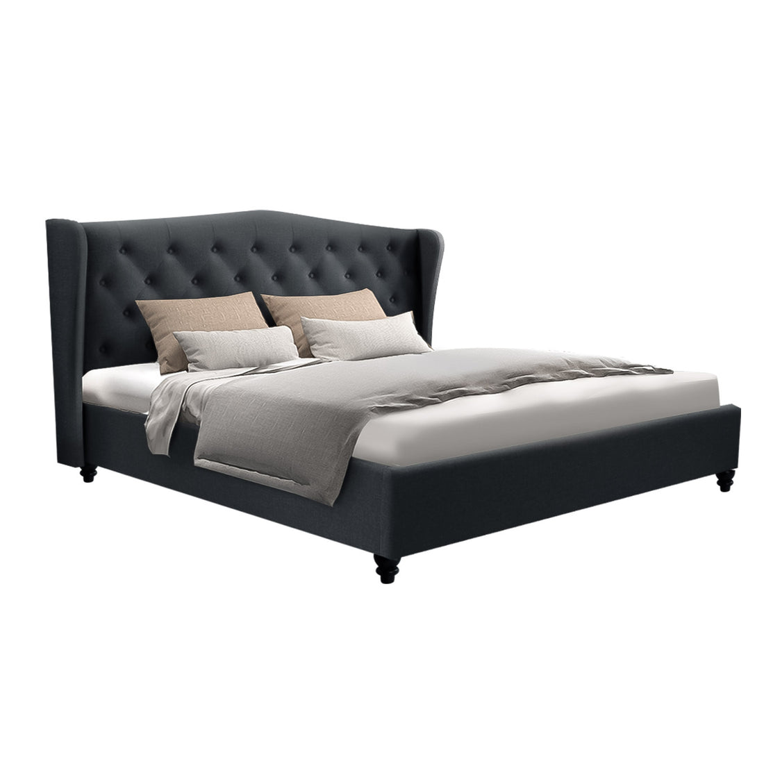 Artiss Pier Bed Frame Fabric - Charcoal Queen-Bed Frames-PEROZ Accessories