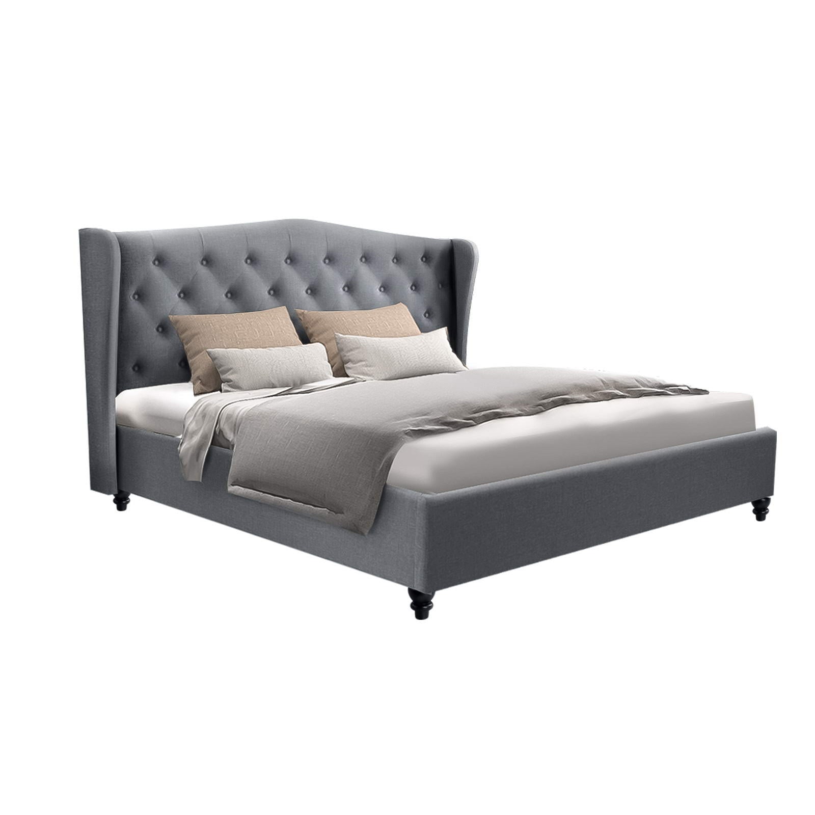 Artiss Pier Bed Frame Fabric - Grey Queen-Bed Frames-PEROZ Accessories