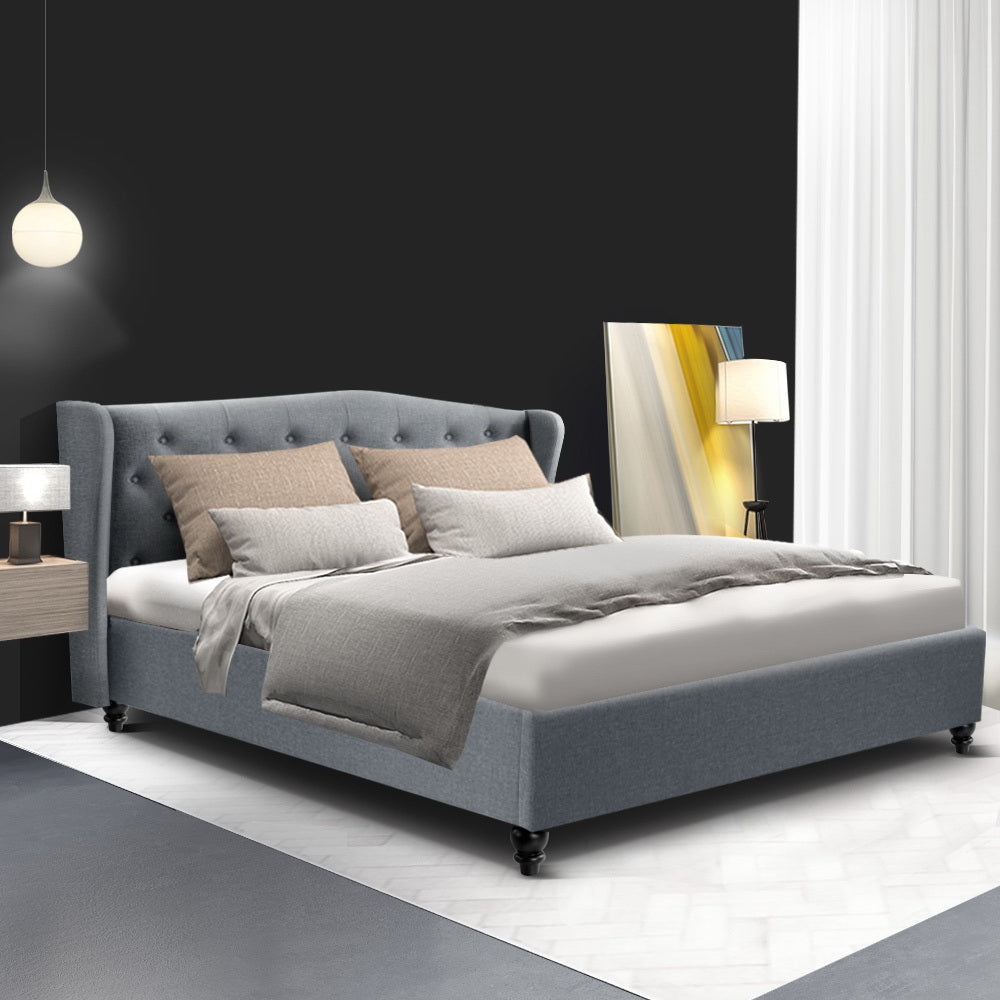 Artiss Pier Bed Frame Fabric - Grey Queen-Bed Frames-PEROZ Accessories