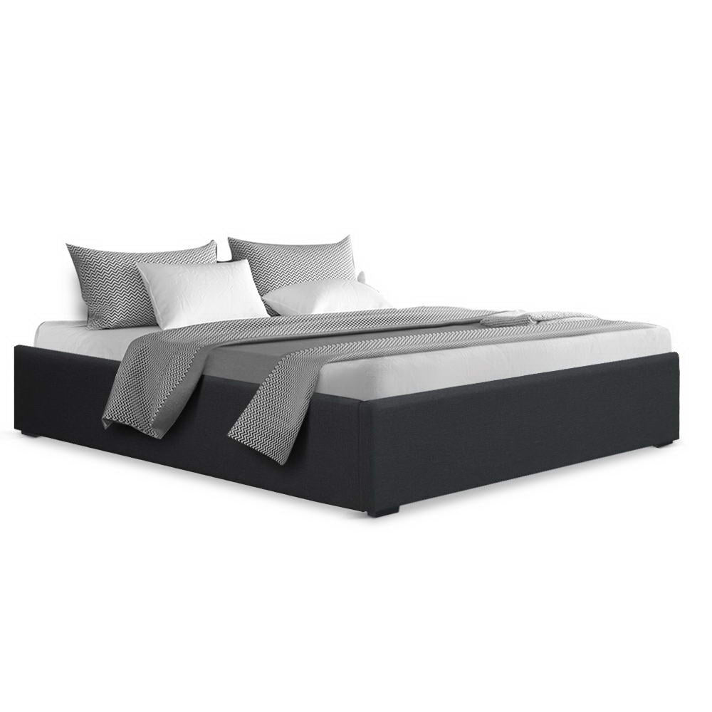 Artiss TOKI Double Size Storage Gas Lift Bed Frame without Headboard Fabric Charcoal-Bed Frames-PEROZ Accessories