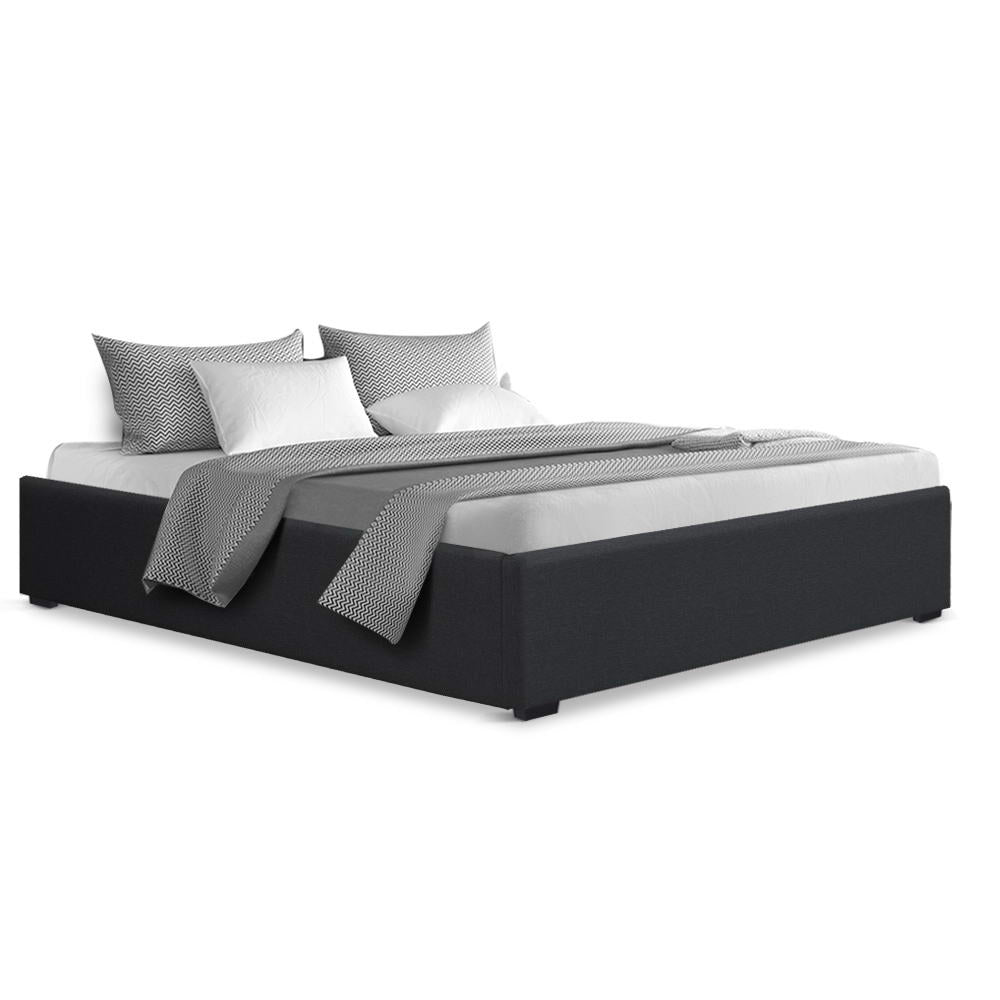 Artiss TOKI Queen Size Storage Gas Lift Bed Frame without Headboard Fabric Charcoal-Bed Frames-PEROZ Accessories