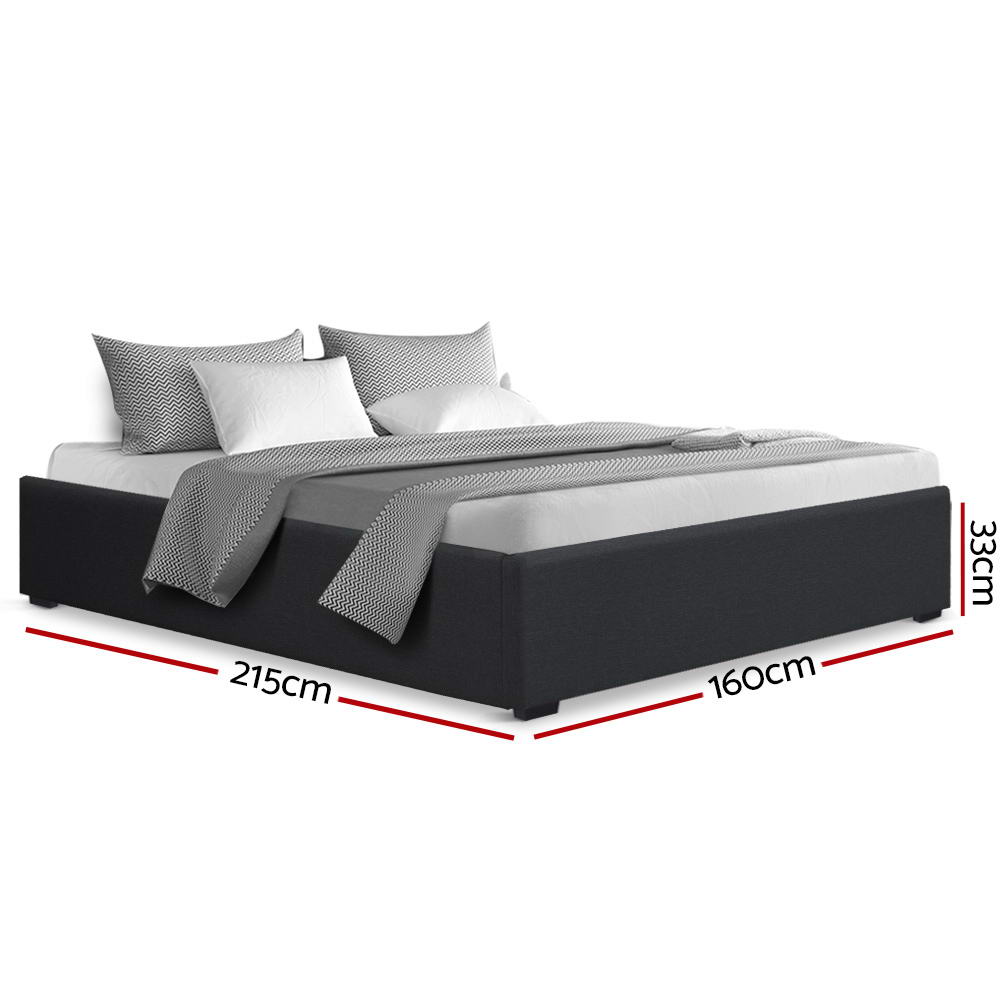 Artiss TOKI Queen Size Storage Gas Lift Bed Frame without Headboard Fabric Charcoal-Bed Frames-PEROZ Accessories